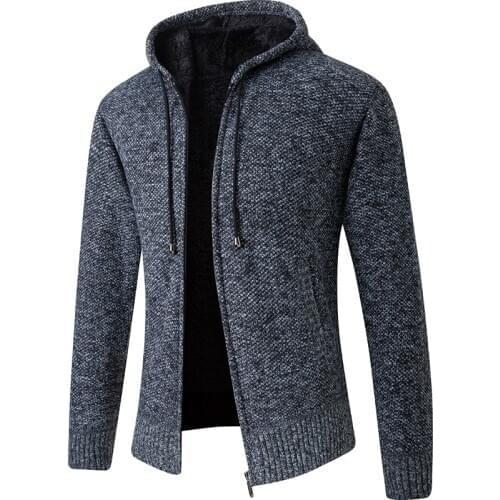 2020 New Cardigan Mens Hooded Collar Fleece Warm Sweaters Coat Men Coat Hoodies Jacket Thick Full Solid Cardigan Male Coats
