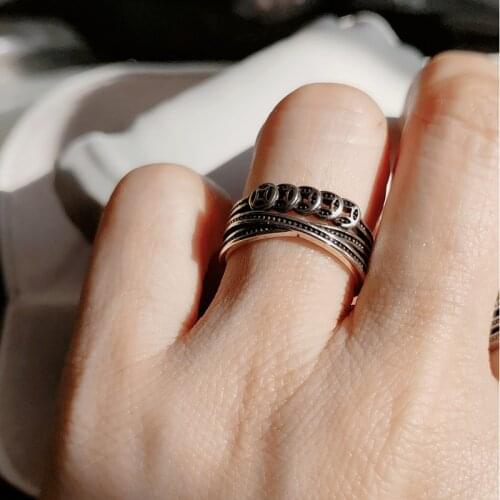 Simple Retro Lucky Money Coin Woven Antique 925 Sterling Silver Adjustable Rings For Women Fashion Trendy Turkish Jewelry Gift