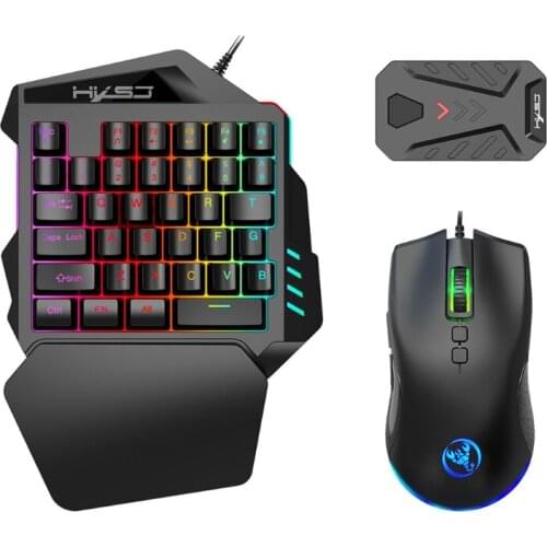 One-Handed RGB Gaming Keyboard and Mouse Combo 35 Keys Mini Wired Gaming Keypad with Keyboard Mouse P8 Converter