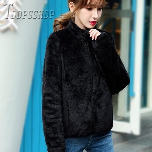2019 Soft Fluff Women Coat Pocket Zipper 5 Colors Can Choose Female Jacket