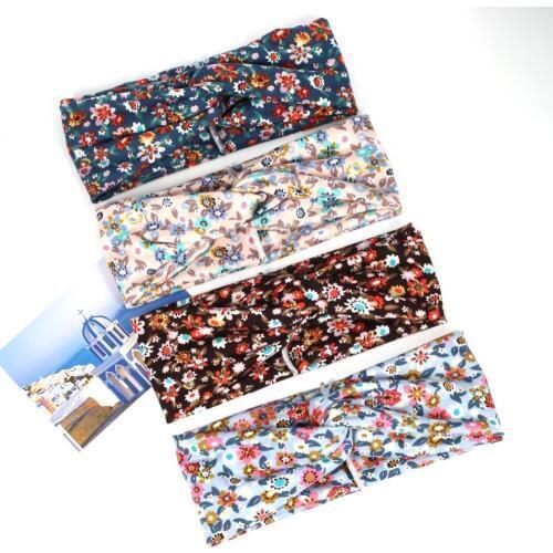 Hot Sale Twist Cross Knot Print Bohemian Headband Elastic Head Wrap Turban Bandana HairBand Flower Hair Accessories For Women
