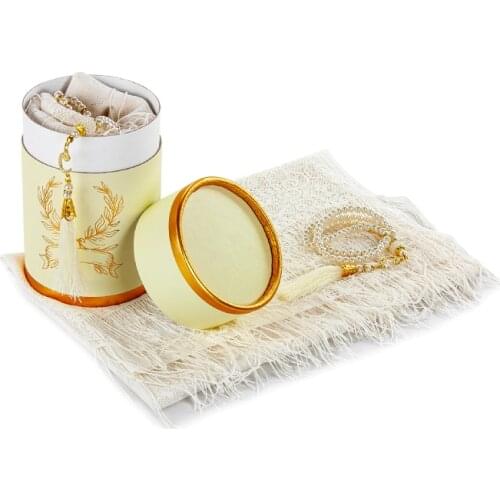 Muslim Gift Set Tulle Shawl Quality Pearl Rosary 99 Beads Cylinder Gold Box Islamic Product Mother Women 'S Special Day Spiritual Souvenir