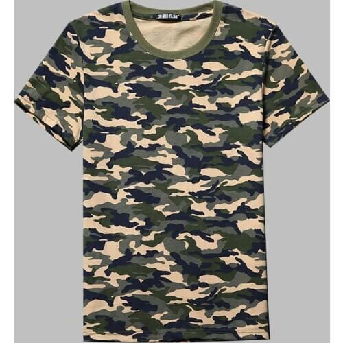 Men Cotton Loose Camouflage T-shirt Round Neck Short Sleeve Camo Tops Tactical Military Hunting Fishing Clothes