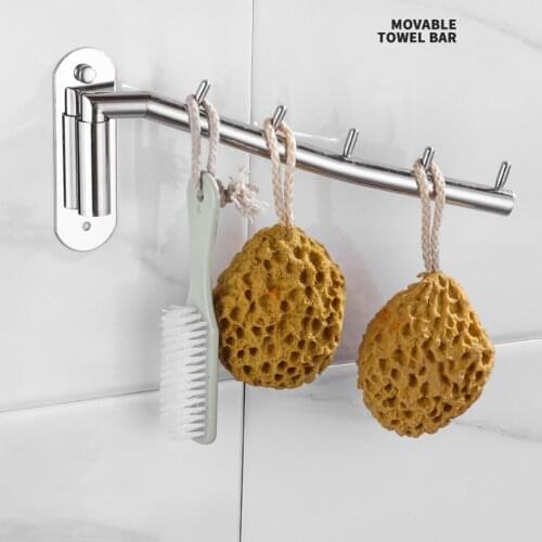 Stainless Steel Rotary Wall-mounted Hook Kitchen Bathroom Space Save Storage Rack Rotating Hanger Towel Rail