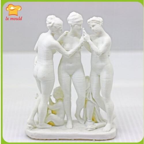 2021 New European Character Silicone Molds for Gypsum Resin Candle Decoration Moulds Three Goddess of Greece