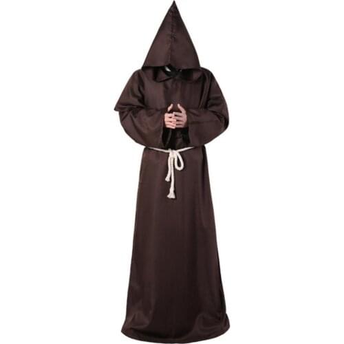 Clothes 3Pcs/Set Retro Long Sleeve Halloween Robe Costume Cloak Unisex Cape Oversized Hooded Dress Coat