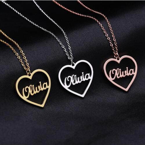 Customize Heart Nameplate Necklace Personalize Name Necklace Women Handmade Jewelry Custom Gold Letter stainless steel Chain Bff