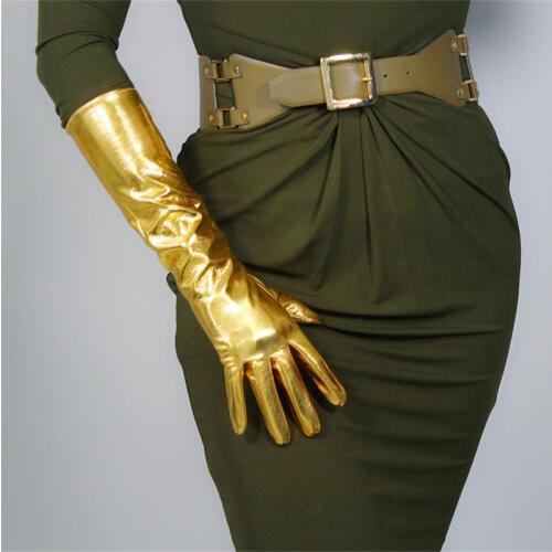 Woman Patent Leather PU Gloves Long Style 40cm Bright Leather Evening Dance Party Simulation Leather Female Gloves Cosplay PU40