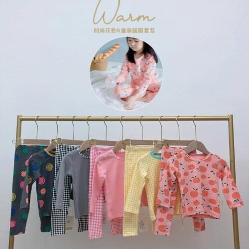 Childrens Pajamas Sets Spring Autumn Baby Boys Girls Cotton Print Plaid Home Wear Suit 2-7 Y Toddler Kids Long Sleeve Sleepwear