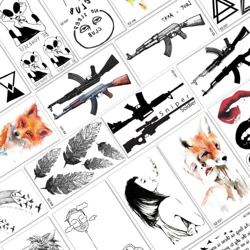 Qucious DIY Creative Firearms Fox Face Temporary Tattoos For Adult Body Art Arm Legs Tattoos Fake Waterpoof Realistic Sticker