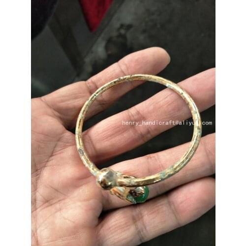 Rare ol Chinese Han Dyansty(25--186) Burmese jadeite&gilt bracelet,Free shipping