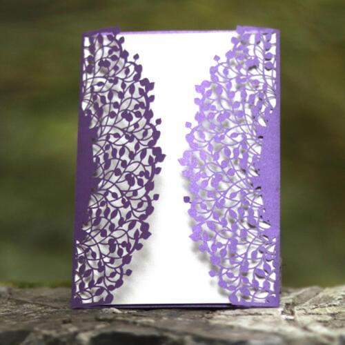 Rustic bar mitzvah invitation with envelop purple red champagne light blue petal laser cut customizable invitation paper