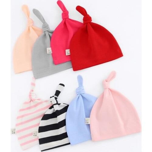 0-12months Striped Color Newborn Hat Pull-pull Beanie Cotton Baby Knotted Hospital Skullie Pullover Cap Baby Girls Soft Hats