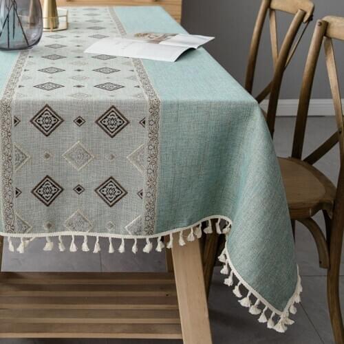 Linen Tablecloth Cotton Solid Color Hotel Picnic Table Rectangular Table Covers Home Dining Tea Table Decoration Lace Tassel