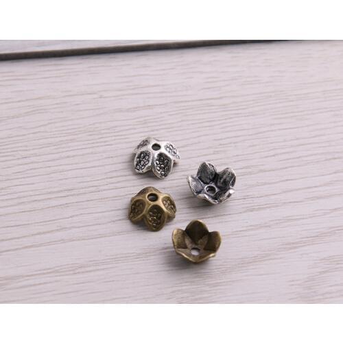 SWEET BELL 200pcs 5*9*9mm Two Color Bead Caps Charm Hollow Lotus Pendants Jewelry Accessories DIY Receptacle Charms