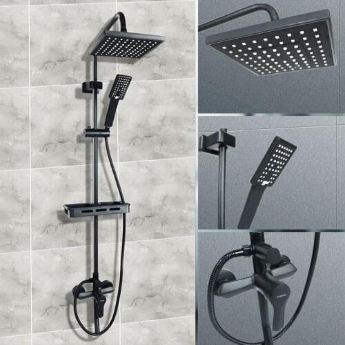 Bathroom Shower Faucet Multifunctional Matte Black Rain Shower Tank Faucet Wall-Mounted Bathtub Shower Thermostatic Faucet Water