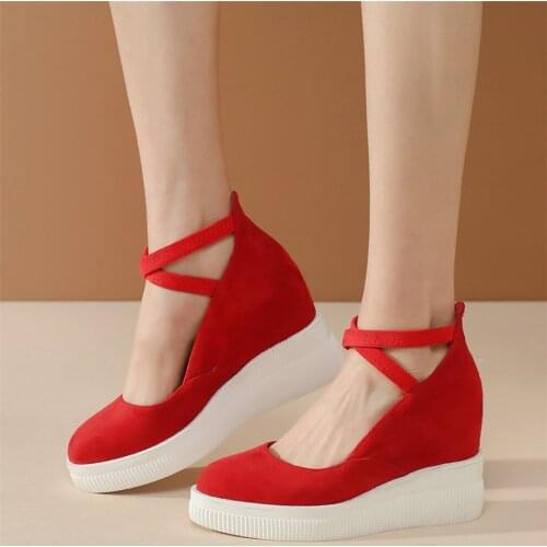 Mary Jane Shoes Women Genuine Leather Wedges High Heel Pumps Shoes Female Round Toe Chunky Platform Oxfords Shoes Casual Shoes