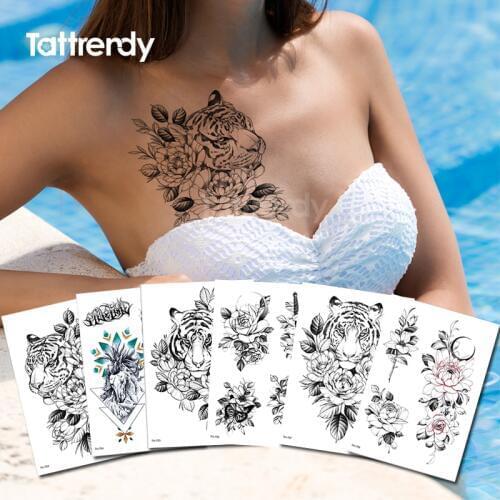 Leopard print temporary tattoo tiger lion stretch flower tattoos designs black sexy tatoo girls breast arm back body stickers