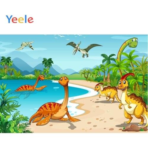 Yeele Cartoon Dinosaur Backdrop Forest Mountain Water Kids Baby Birthday Custom Vinyl Photography Background For Photo Studio