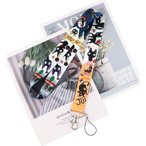ZF2874 1pcs Anime Black Cat Creative Lanyard Badge ID Lanyards Mobile Phone Rope Key Lanyard Neck Straps Accessories For Kid