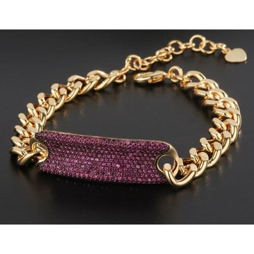 Zlxgirl jewelry brand red blue Mirco paved zircon cooper chain Bracelet women bridal jewelry Dubai Gold chain bracelet bangle