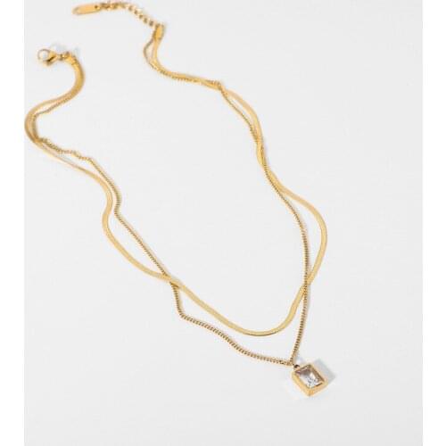 Minar Luxury Perspective Sparkly Square Cubic Zircon Pendant Necklace for Women Girls Gold Color Chain Necklace Accessories