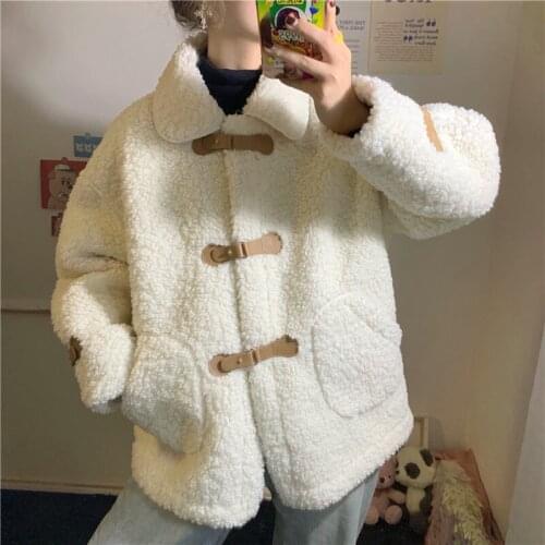 Coat female Autumn winter clothing Long sleeve warm coats Thicken imitation lamb hair winter jacket student womens short Tops