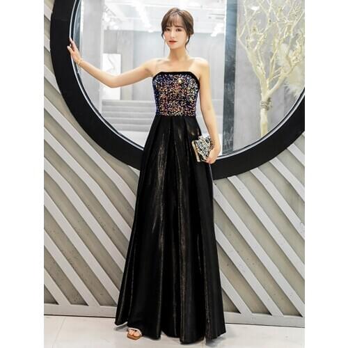2020 New Arrival Color sequins Evening Empire Dresses Long Elegant Women Strapless Pageant Dress Cheap Prom Party Gown