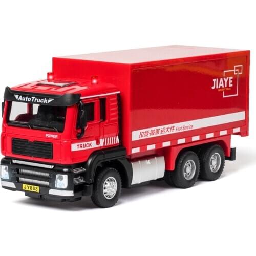 1:50 Alloy Metal Transport Container Truck Red Hook Open Pull Back Music Sound Light Birthday Gift Boy Toys Christmas Present