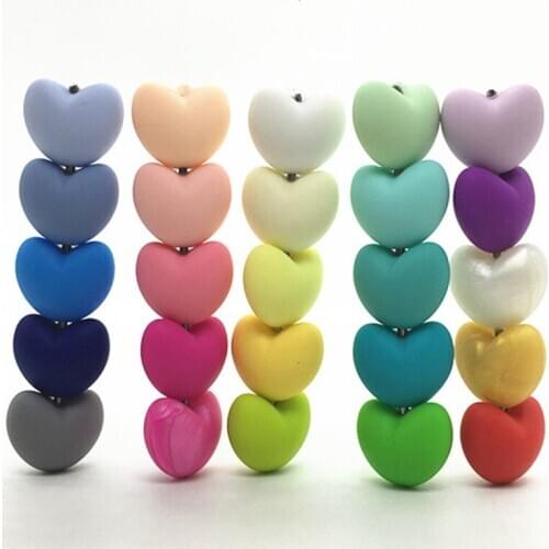 100pcs Big Size Loose Silicone Heart Beads Baby Teether For DIY Jewelry Making Necklace BPA Safe Kids Teething Chew Toys