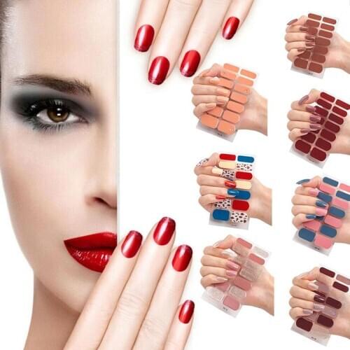 14 PCS Full Cover Wraps Nail Polish Stickers Strips Plain Nail Art Decorations Color Glitter Powder Manicure Tips