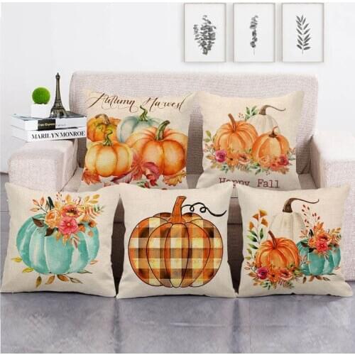 45cm*45cm happy thanksgiving and pumpkins throw cushion cover linen/cotton sofa pillow cover decorative pillow case