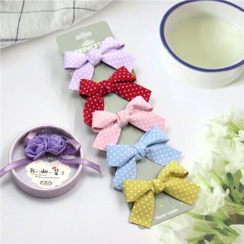 5PCS/Card Lovely Dots Point Girls Clips Bows Child Tie Knot Creativity Handmade Hairpins Fashion Hair Accessories For Kids NEW
