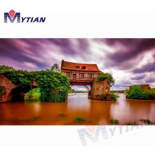 5D DIY Full Drill Square&Round Diamond Painting Cross Stitch Kits Diamond Embroidery House on River Vernon Rhinestone Needlework