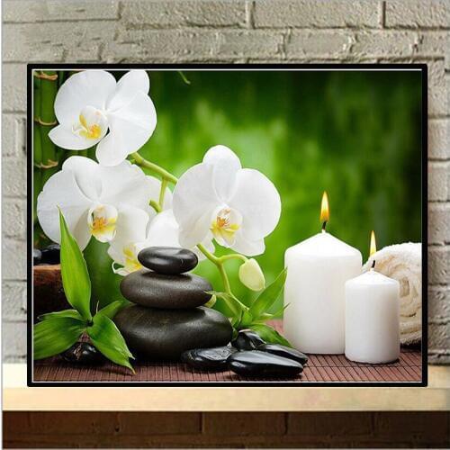 Full Square/Round Drill 5D DIY Diamond Painting "White orchid & candle" 3D Embroidery Cross Stitch Mosaic Home Decor WG364