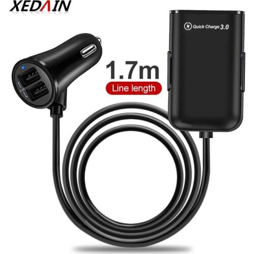 USB Car Charger Quick Charge QC 3.0 4 Ports Fast Car Charger Phone Charger 5.6ft Extension Cable for iphone X Xiaomi Car Charger