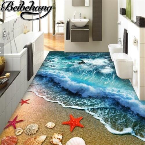 Beibehang 3 d flooring painting dolphin self - adhesive wall sticker Beach sand shell dolphin starfish Custom 3d flooring mural
