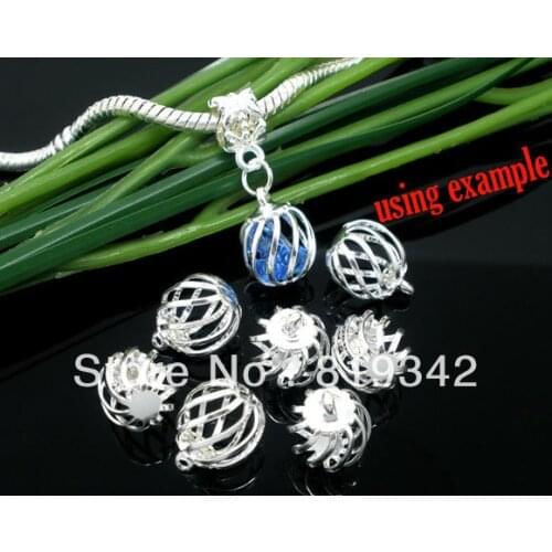 Free Shipping 50pcs/lot Silver Plated Hollow Filigree Beads Cage Pendants 14x10mm Jewelry Findings