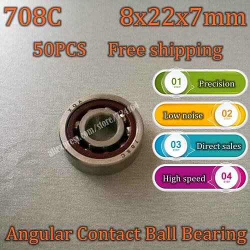 Free Shipping 8mm Spindle Angular Contact Ball Bearing 8x22x7mm Miniature Ball Bearings ABEC-5 708 708C 708AC 8x22x7 MC BEARING