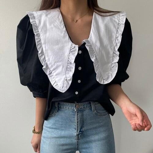 Lace Doll Collar Puff Sleeve Shirt Blouse