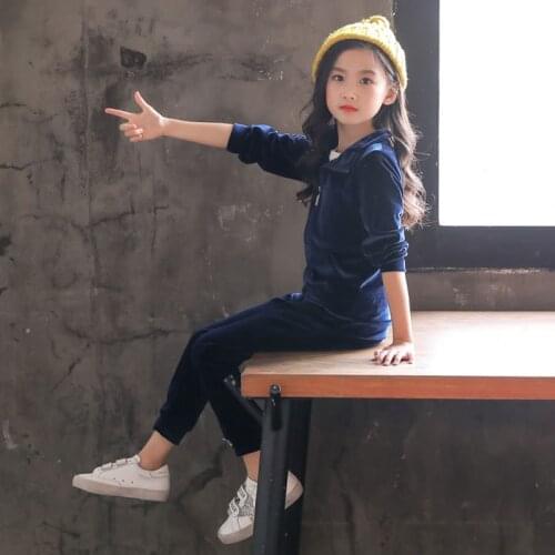 Children tracksuits girls 2 piece/set clothing sets crown printing velvet autumn hooded sports suit boy boy clothes 4-12 years