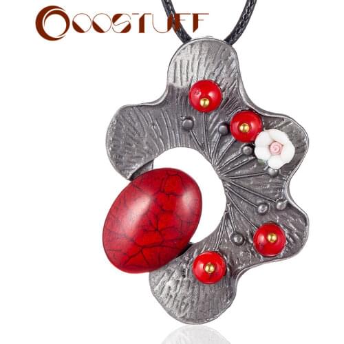 Flower Pendant Long Necklace for Women Vintage Jewelry Color Beads Black Rope Chains Jewellery Suspension Chokers 2021 Hotsale