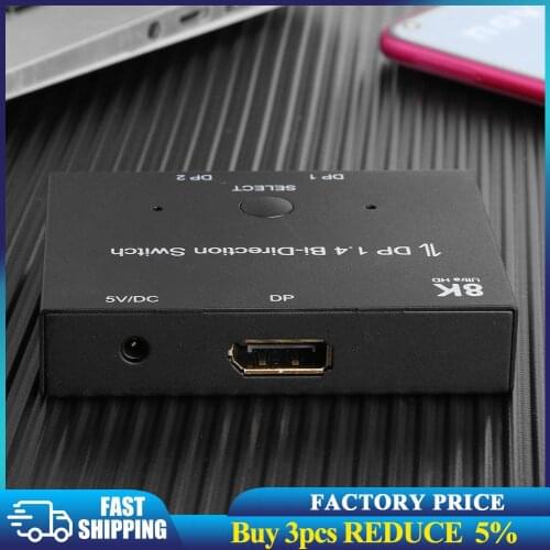 Displayport Splitter DP1.4 Bi-Direction Switch 8K/60Hz Audio Video Sync Adapter 1x2/2x1 Switcher for Computer Projector Monitor