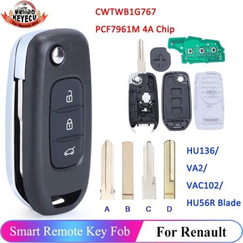 KEYECU Smart Remote Key Fob 3 Buttons 433MHz for Renault Kadjar Symbol Captur Megane 3 Logan 2 CWTWB1G767 PCF7961M Chip