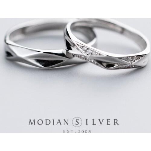 Modian Classic A Pair Couple Free Size Rings for Men Women Shiny Zircon Irregular Shape Sterling Silver 925 Ring Fine Jewelry