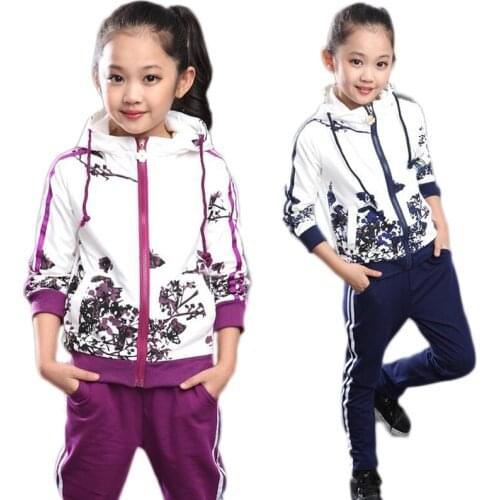 Clothing Set Girls Clothes Jacket Floral Zipper Kids Hoodies Pants Kids Tracksuit For Girls Clothing Sets Sport Suit Spring