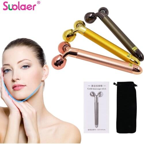 3 in 1 Energy Beauty Bar 360 Golden Vibrating Facial Roller Massager Face Lifting Anti-wrinkle Skin Care Gemstone Roller Ball