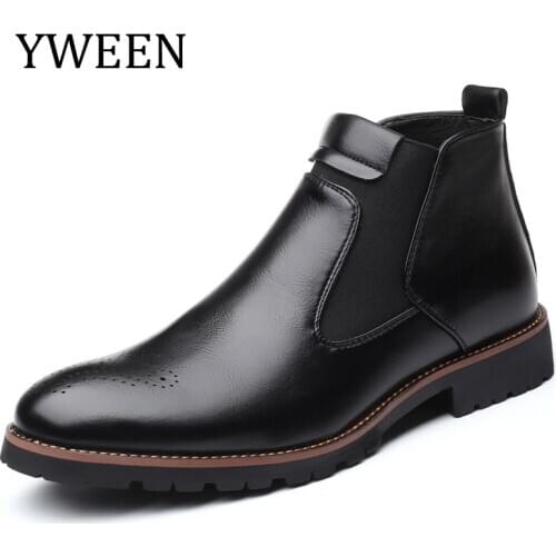 YWEEN Men Chelsea Boots Autumn Winter High Help Style Waterproof Men Shoes Fashion Leather Boots Men Plus Size 38-48