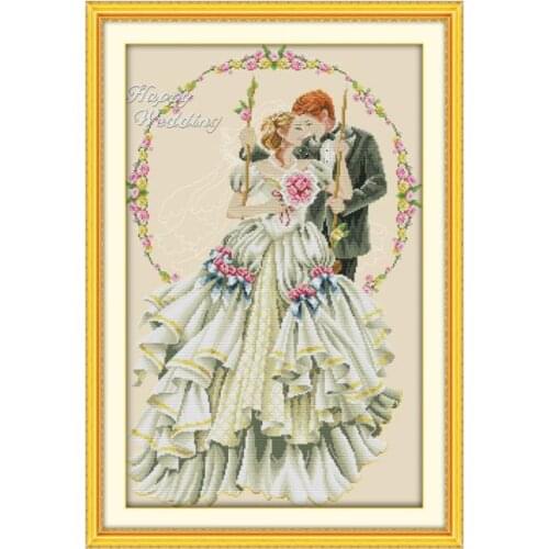 Happy wedding cross stitch kit people lover white canvas 14ct 11ct count print fabric embroidery DIY handmade needlework