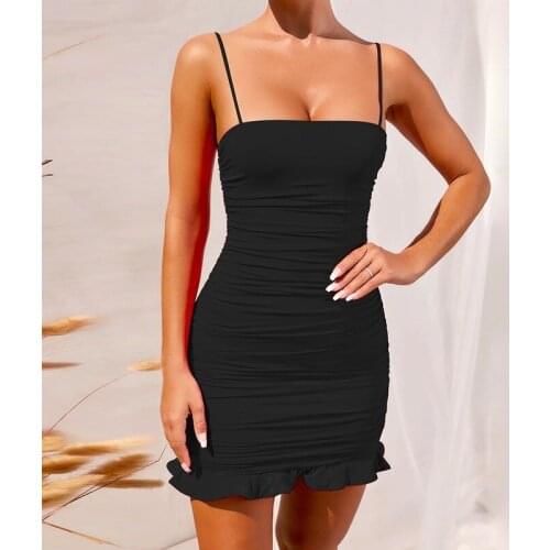New White Strap Dress Sexy High Waist Backless Splice Wrap Dress Sleeveless Folds Ruffled Design Buttocks Party Mini Dress 2021